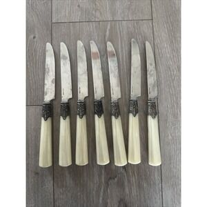 Vintage Gibson Roseland White Stainless Flatware, Dinner‎ Table Knife Set of 7